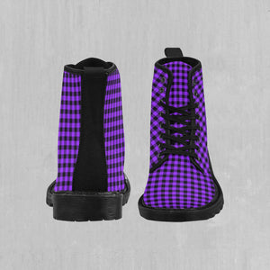 Purple Checkered Plaid Women's Boots