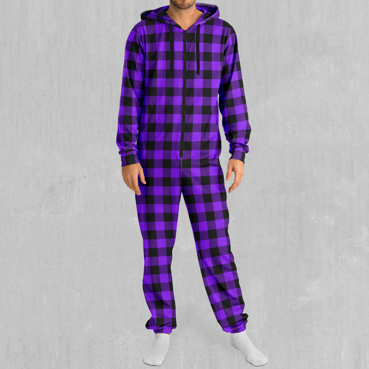Purple Checkered Plaid Jumpsuit