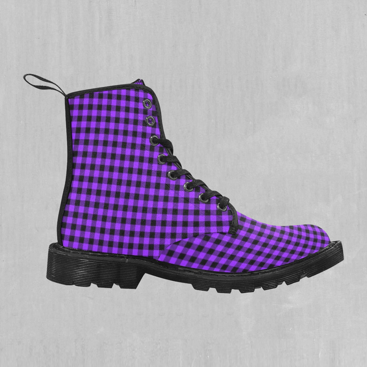 Purple Checkered Plaid Women's Boots
