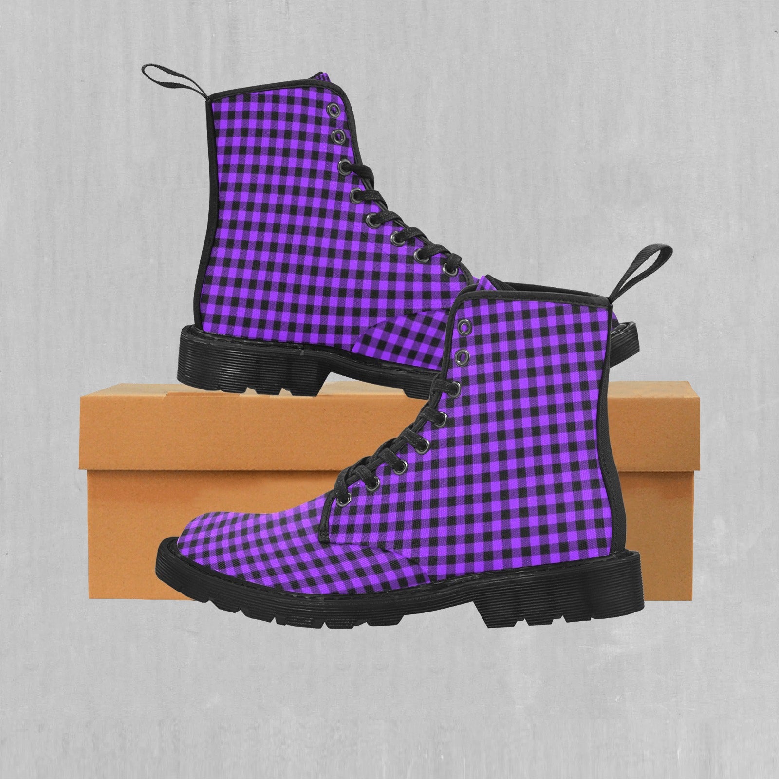 Purple Checkered Plaid Women's Boots