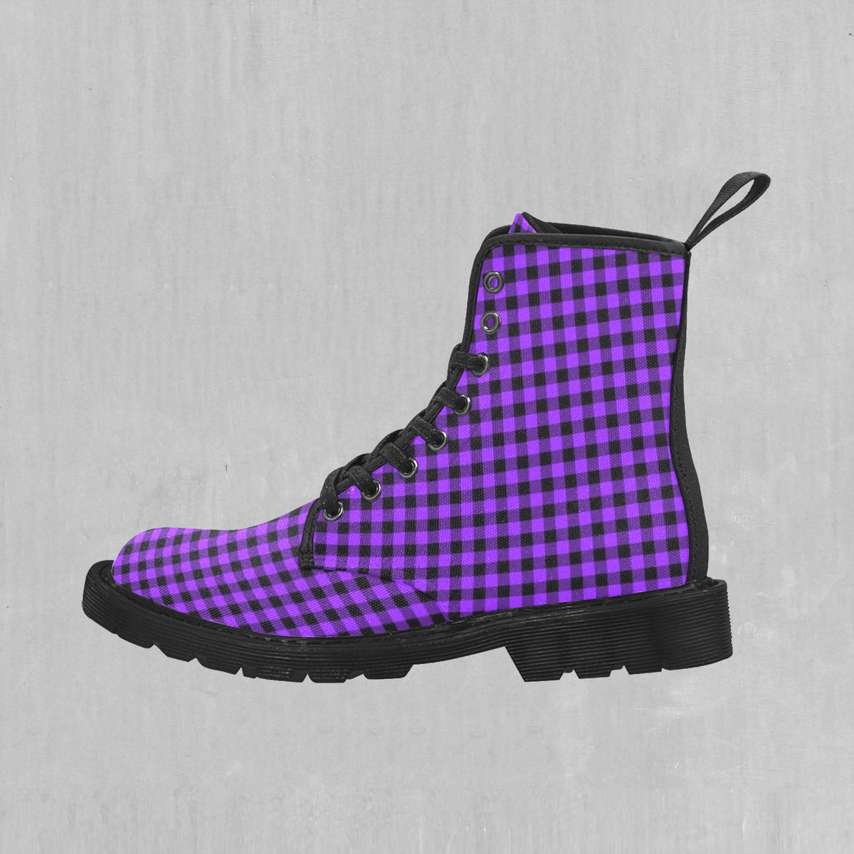 Purple Checkered Plaid Women's Boots