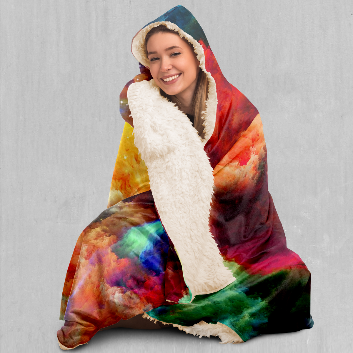 Rainbow Galaxy Hooded Blanket - EDM Rave Clothing Festival Clothing Psychedelic Clothing