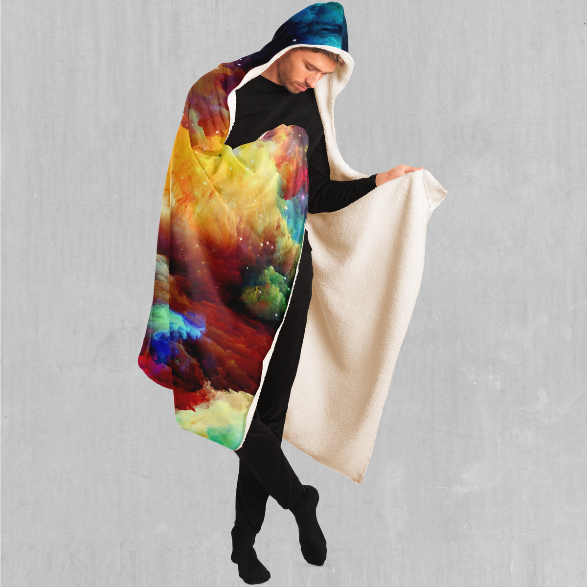 Rainbow Galaxy Hooded Blanket - EDM Rave Clothing Festival Clothing Psychedelic Clothing