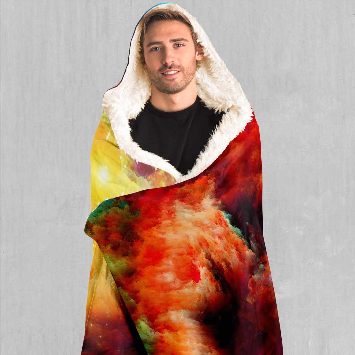 Rainbow Galaxy Hooded Blanket - EDM Rave Clothing Festival Clothing Psychedelic Clothing