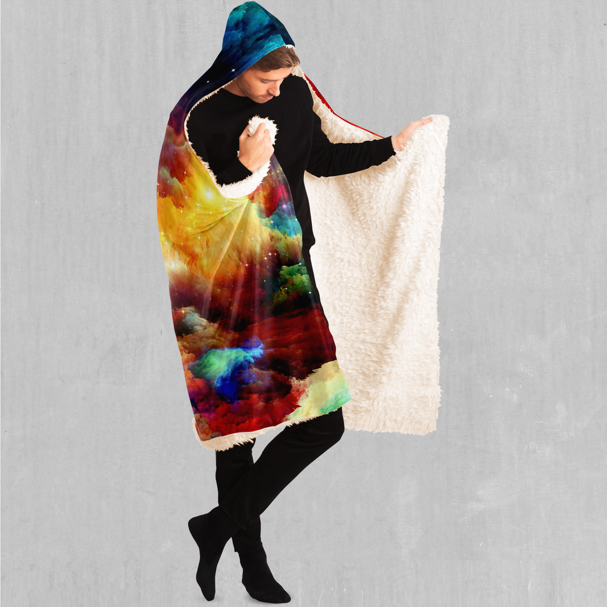 Rainbow Galaxy Hooded Blanket - EDM Rave Clothing Festival Clothing Psychedelic Clothing