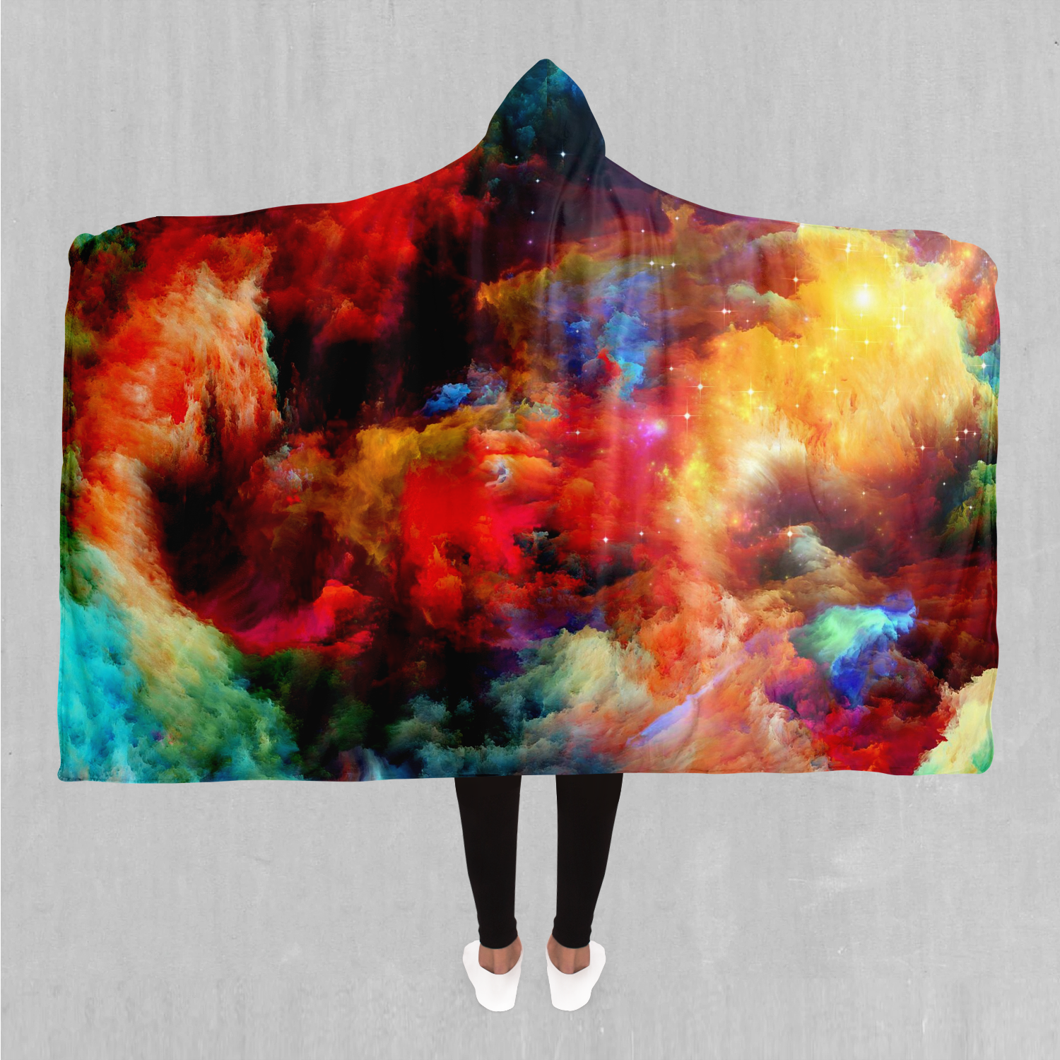 Rainbow Galaxy Hooded Blanket - EDM Rave Clothing Festival Clothing Psychedelic Clothing