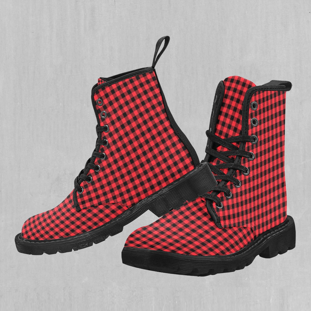 Red Checkered Plaid Women's Boots