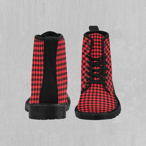 Red Checkered Plaid Women's Boots