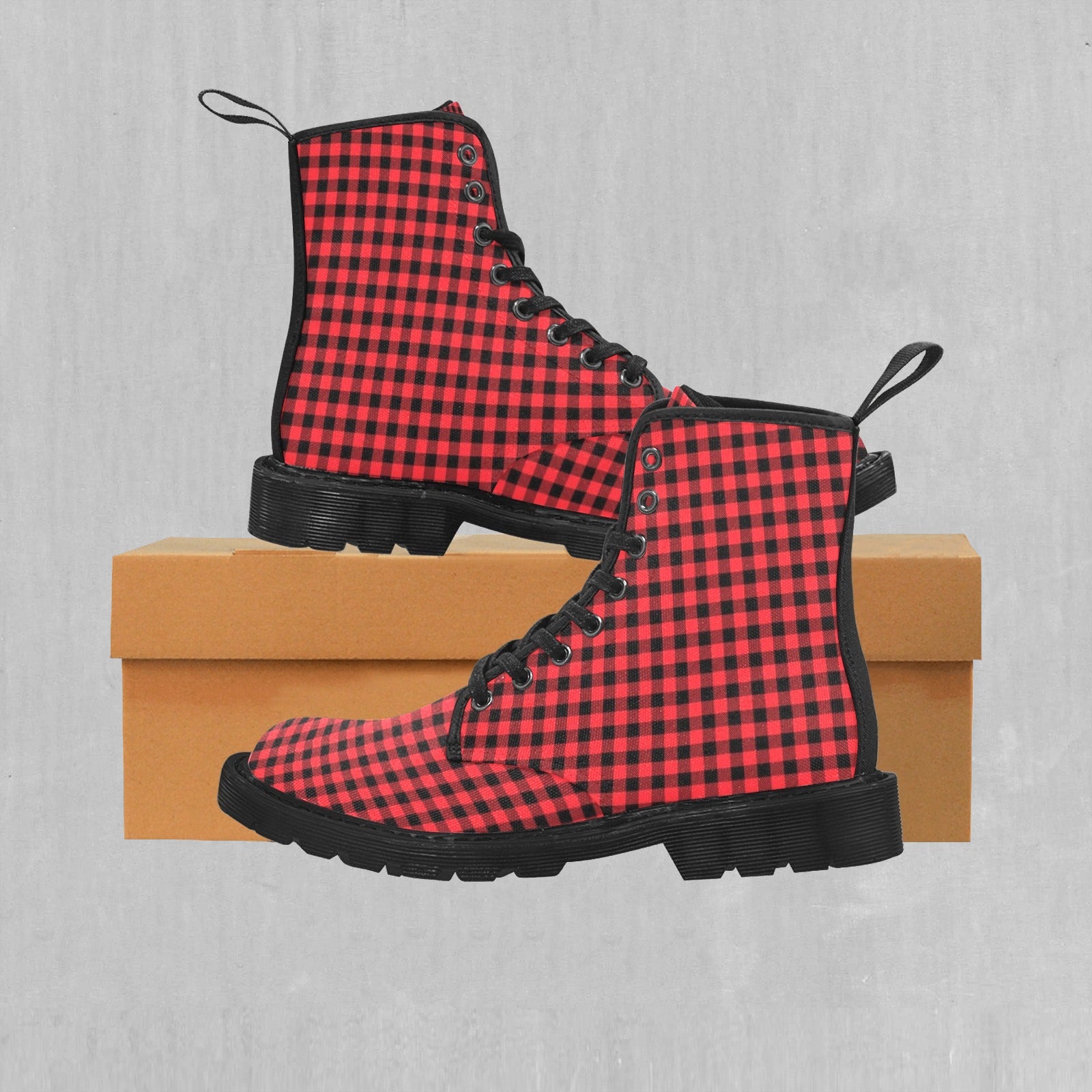 Red Checkered Plaid Women's Boots