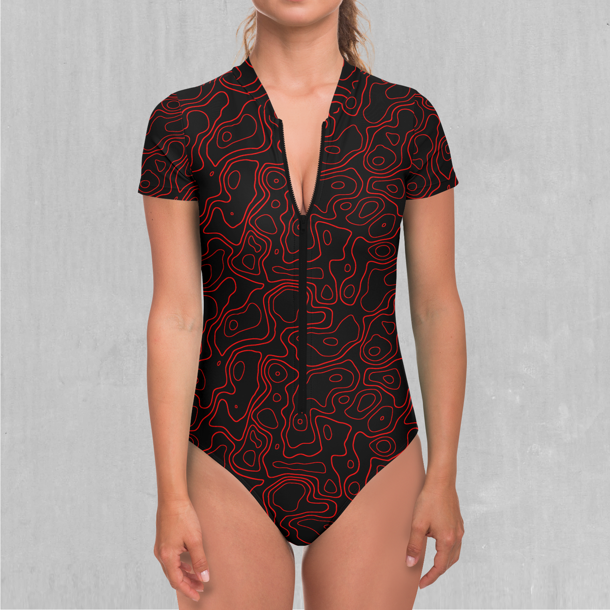 Red Topographic Short Sleeve Bodysuit
