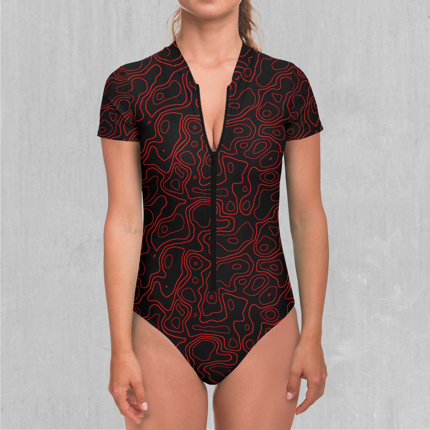 Red Topographic Short Sleeve Bodysuit