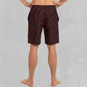 Red Topographic Board Shorts