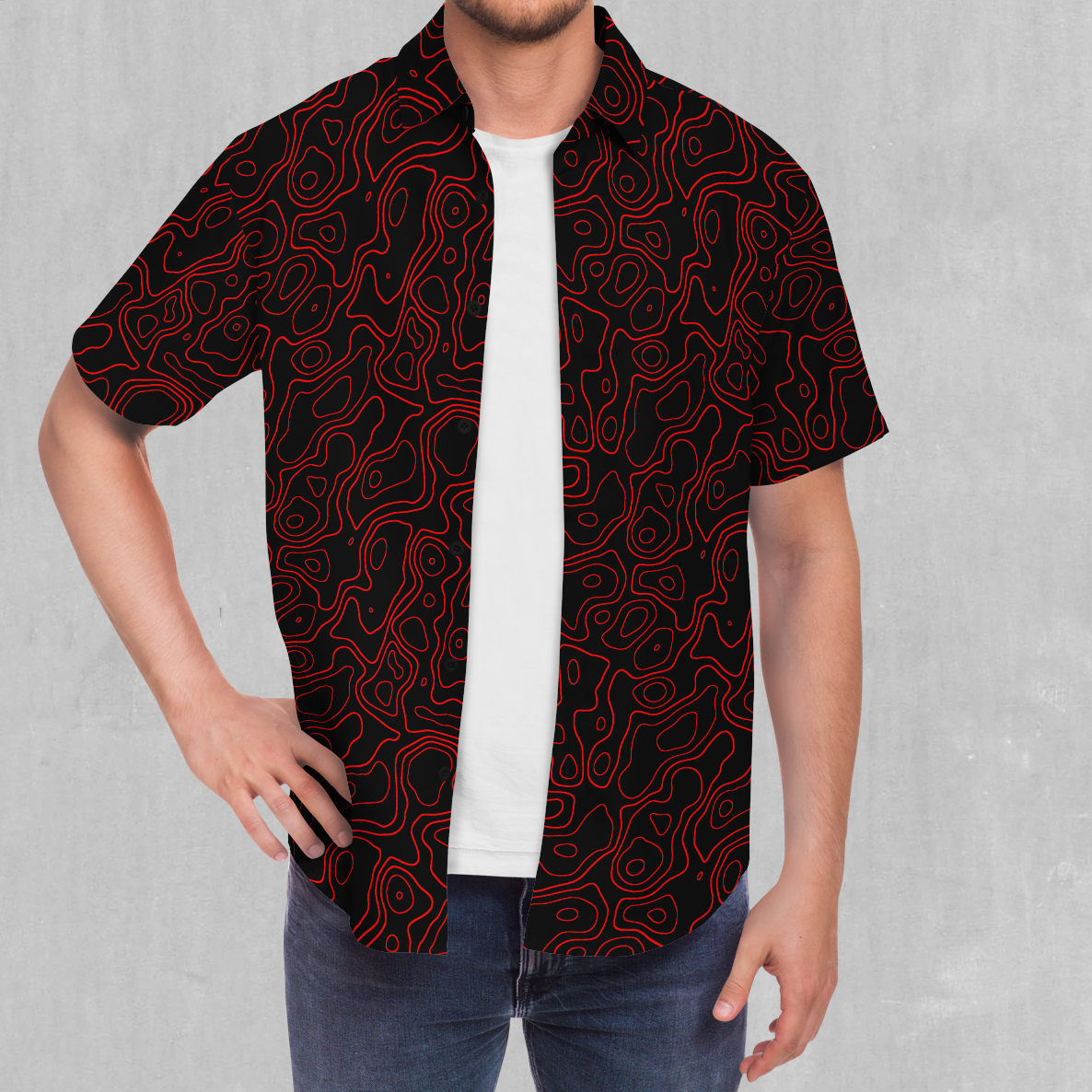 Red Topographic Button Down Shirt
