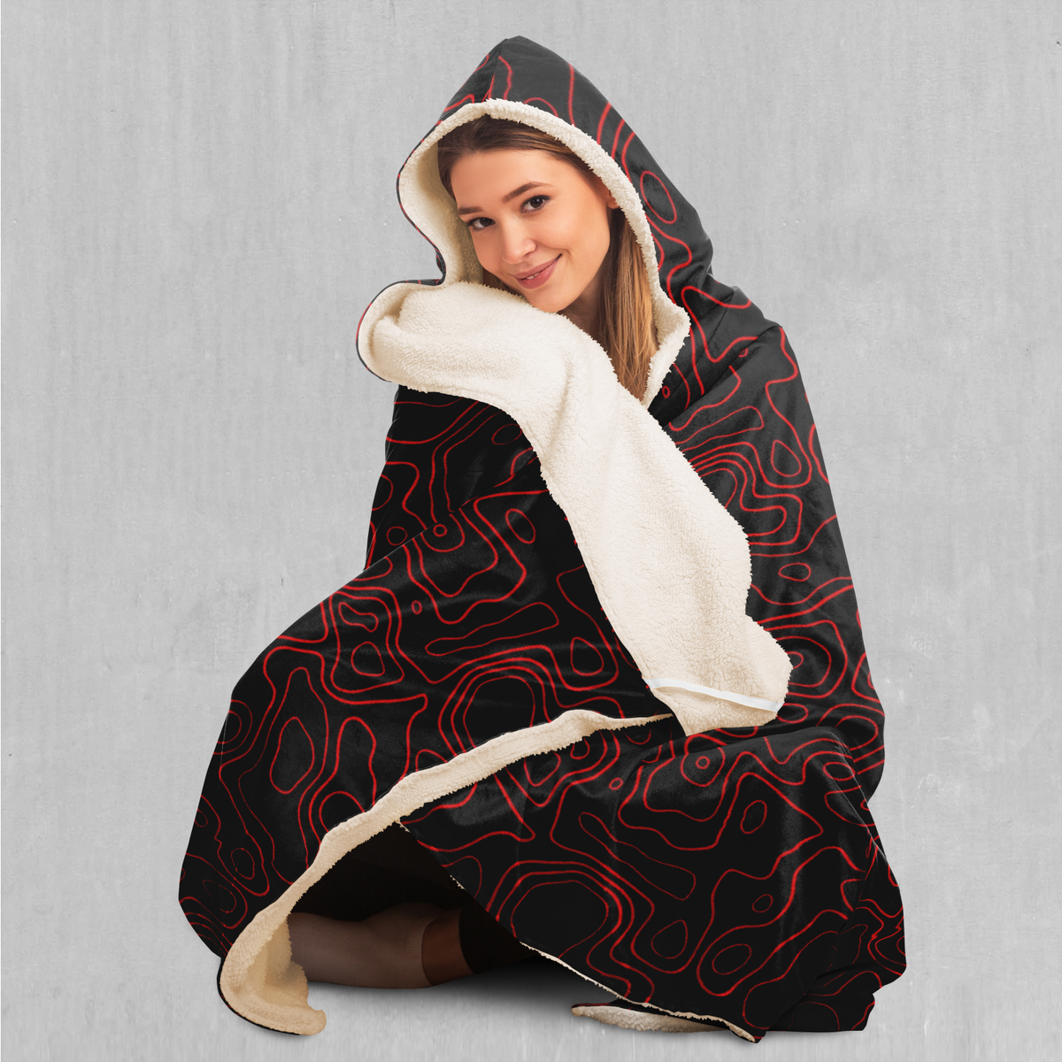Red Topographic Hooded Blanket