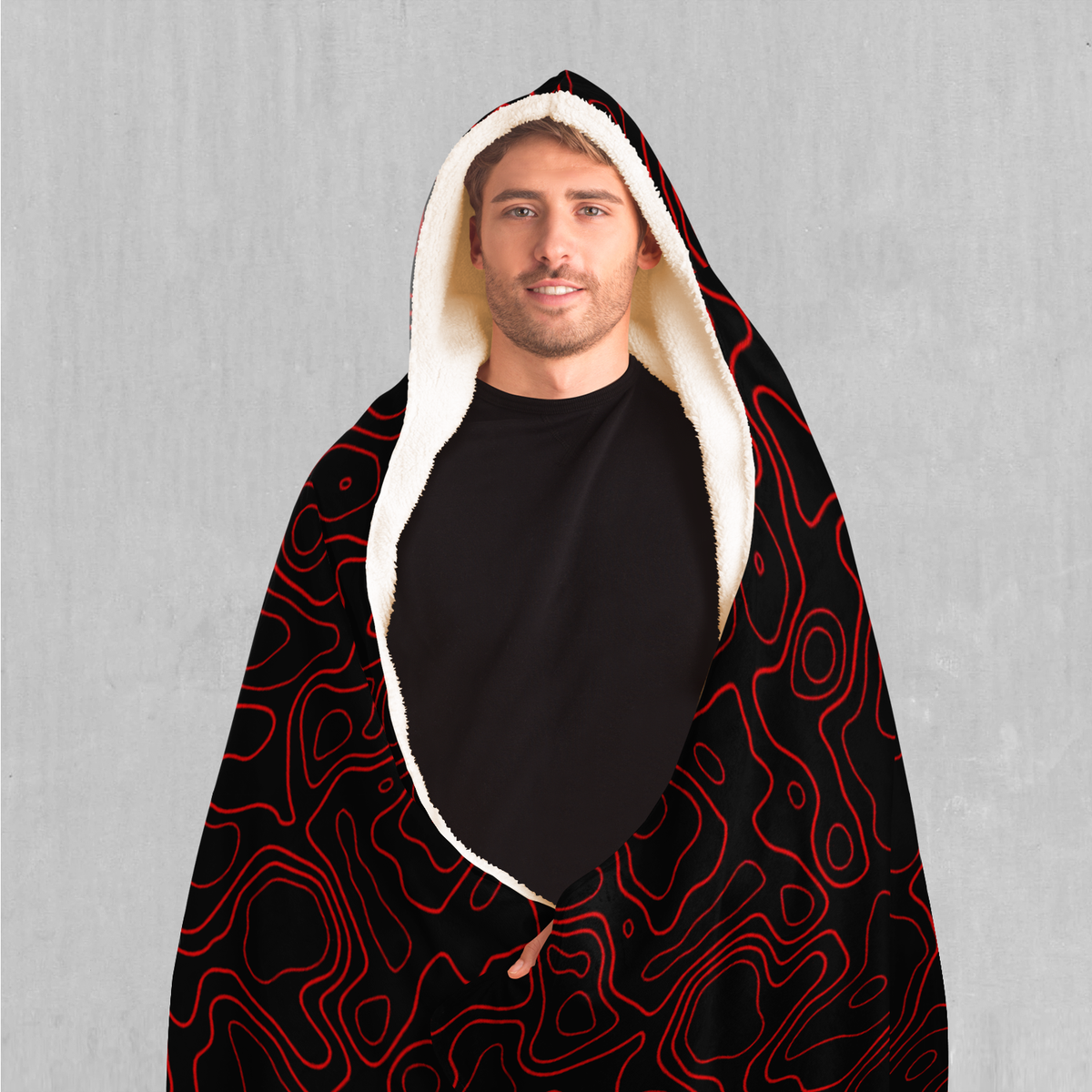 Red Topographic Hooded Blanket