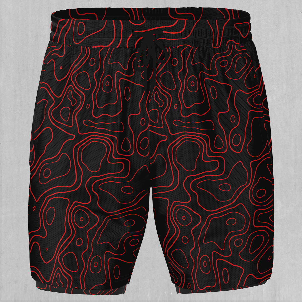 Red Topographic Men's 2 in 1 Shorts