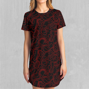 Red Topographic T-Shirt Dress
