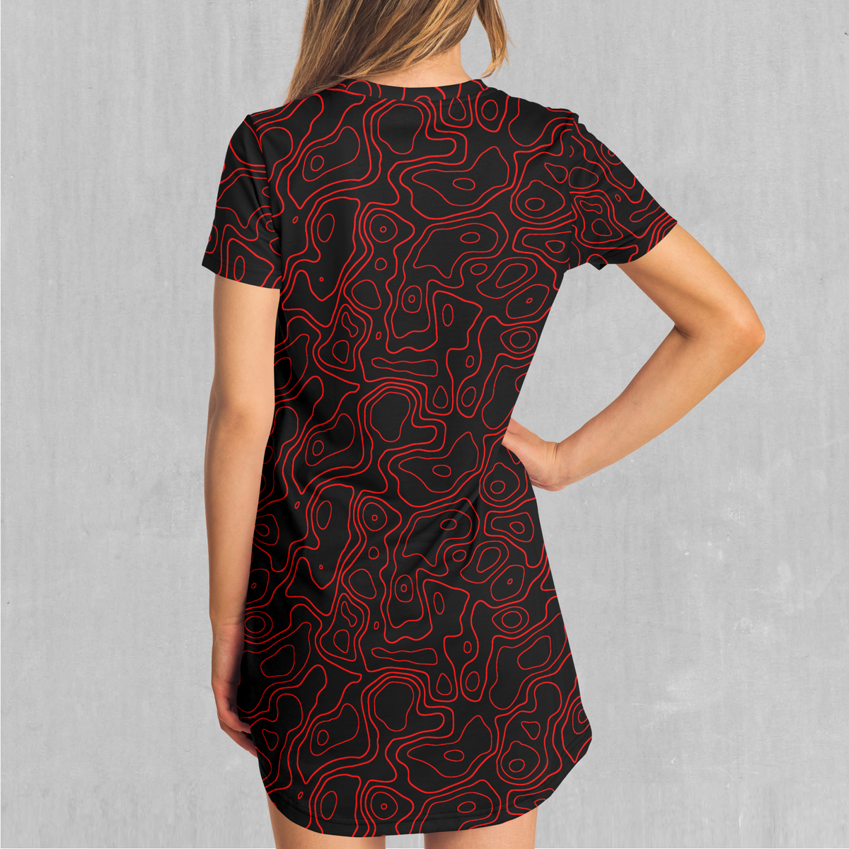 Red Topographic T-Shirt Dress