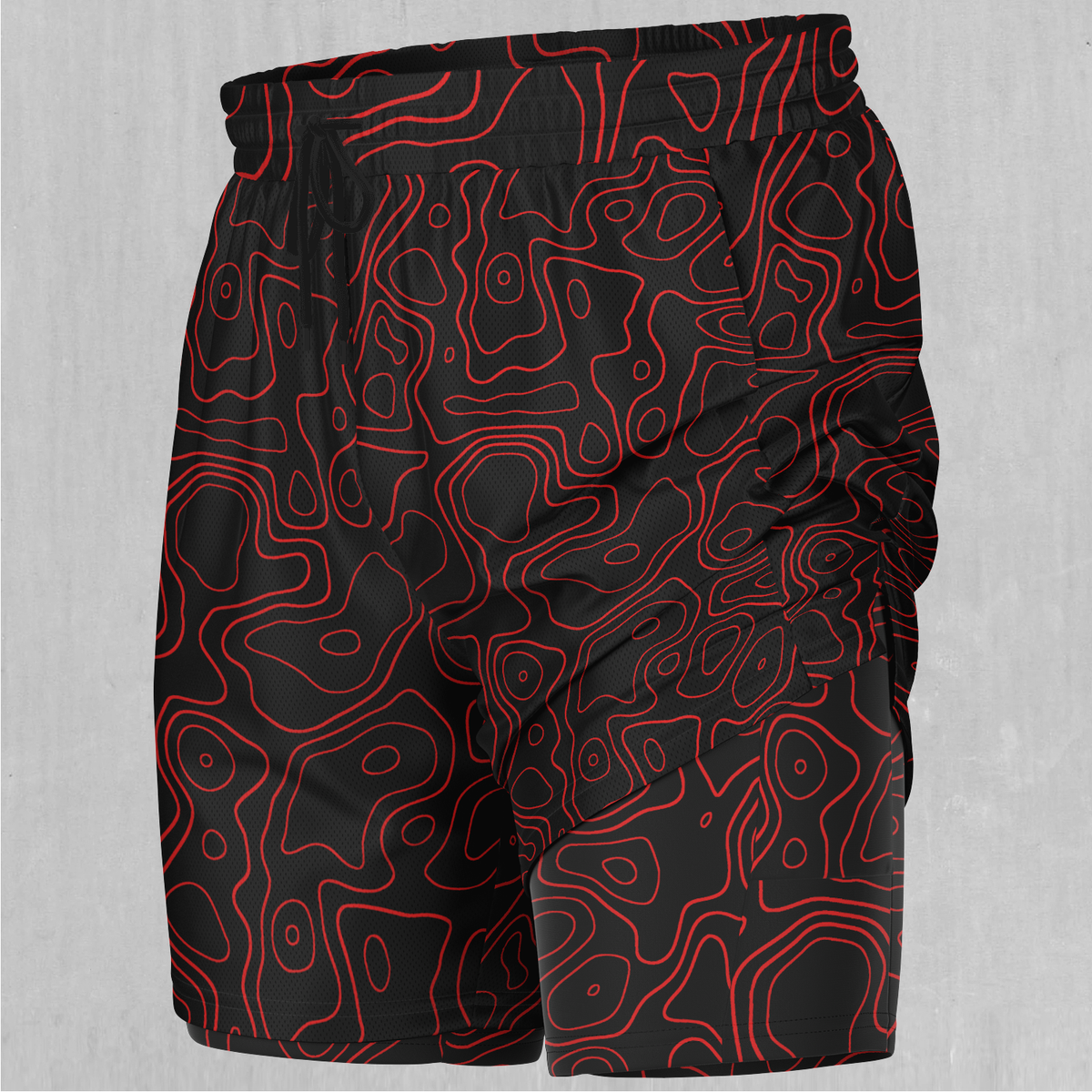 Red Topographic Men's 2 in 1 Shorts