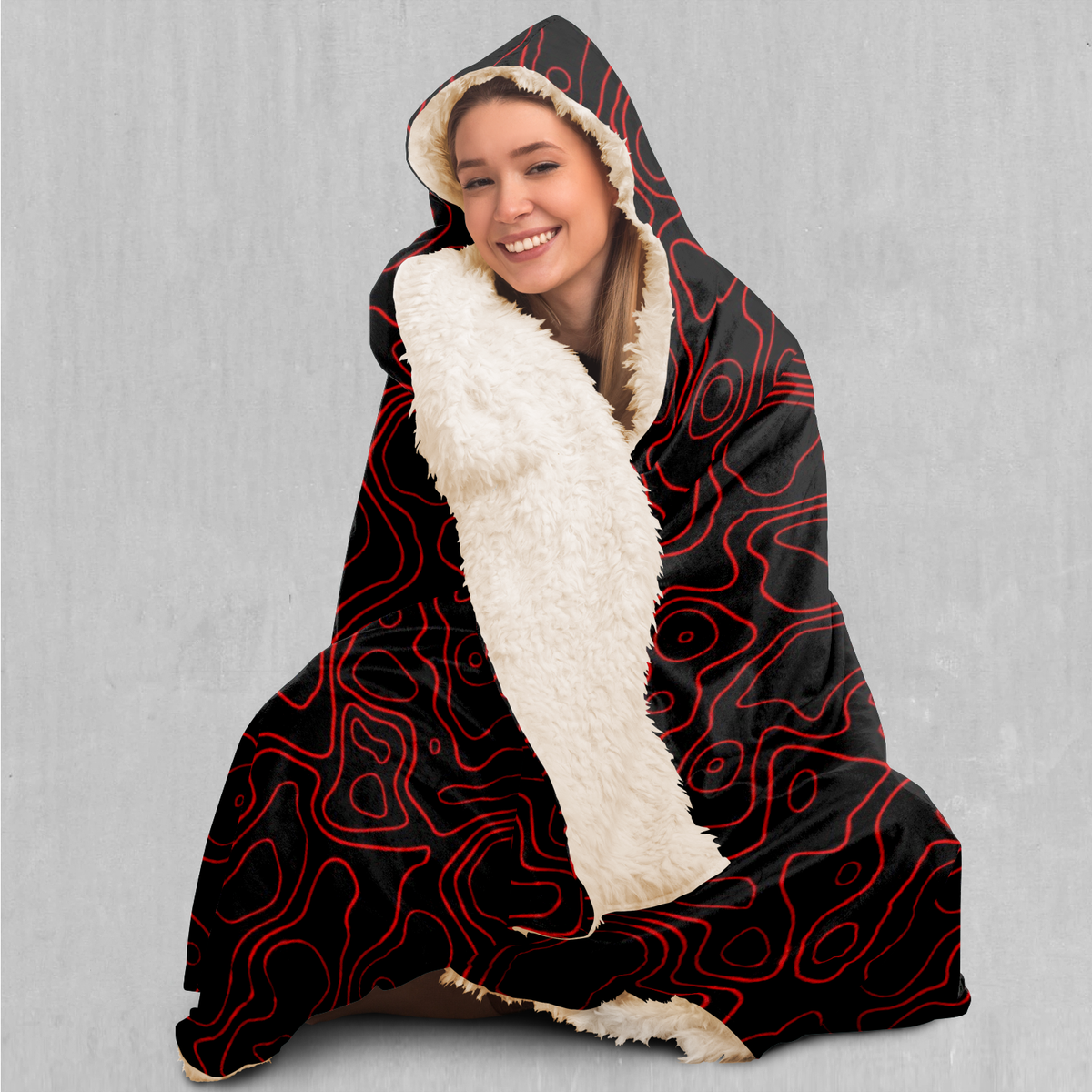 Red Topographic Hooded Blanket