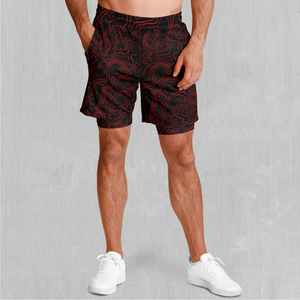 Red Topographic Men's 2 in 1 Shorts