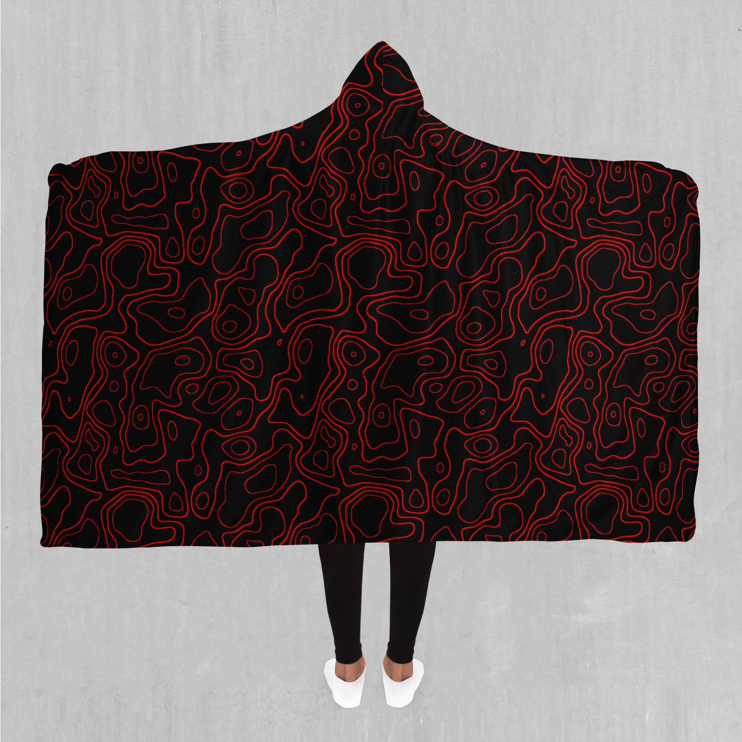 Red Topographic Hooded Blanket