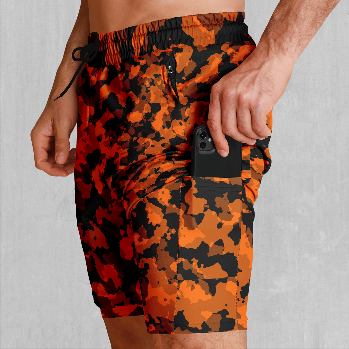 Savage Orange Camo Men's 2 in 1 Shorts