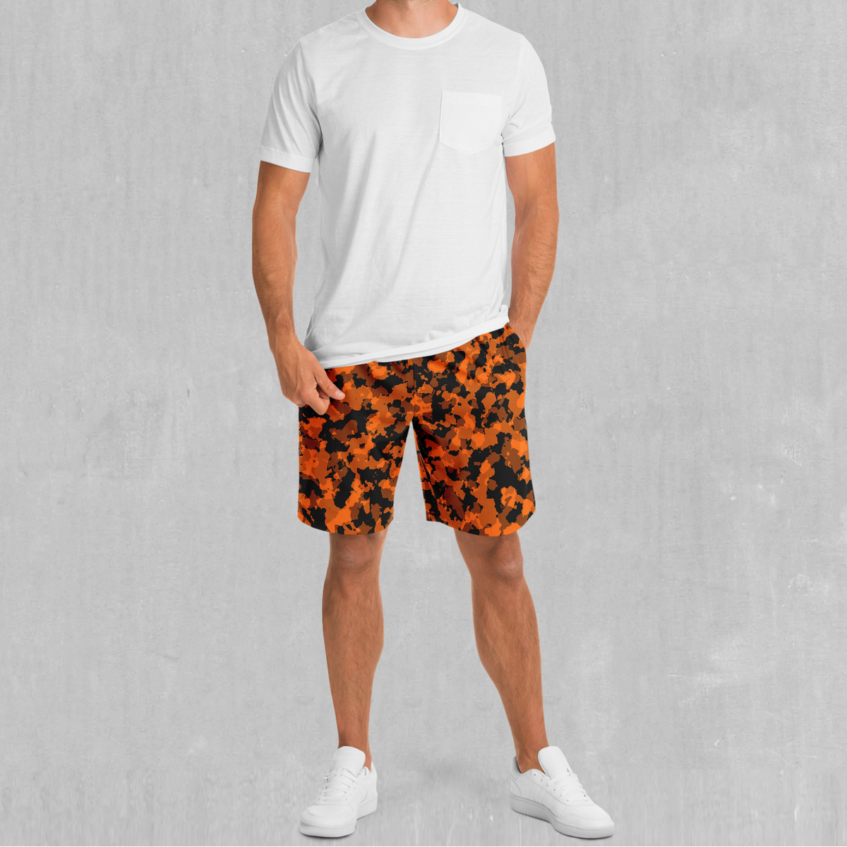 Savage Orange Camo Shorts - Festival Clothing, Rave Outfits, EDM Gear