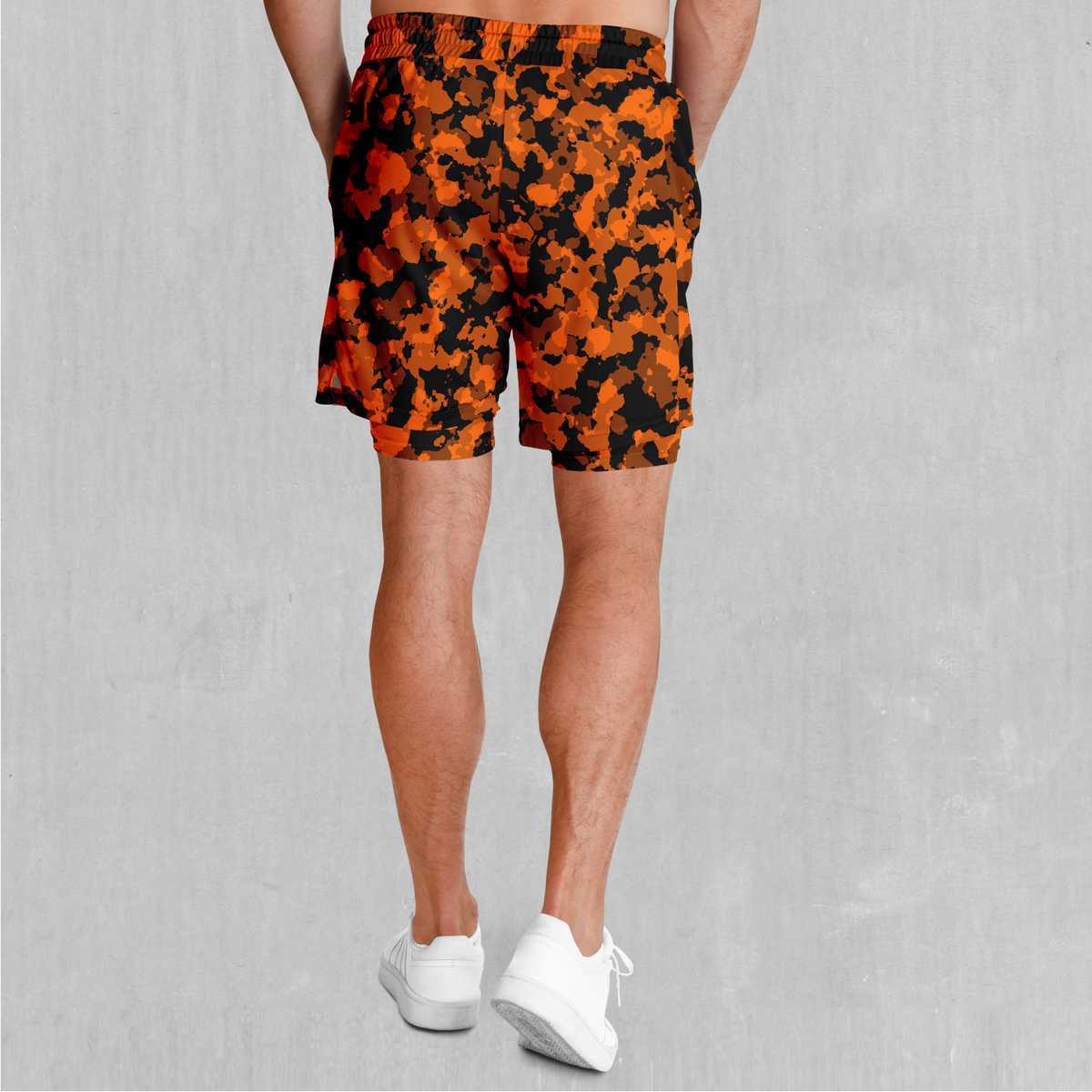 Savage Orange Camo Men's 2 in 1 Shorts