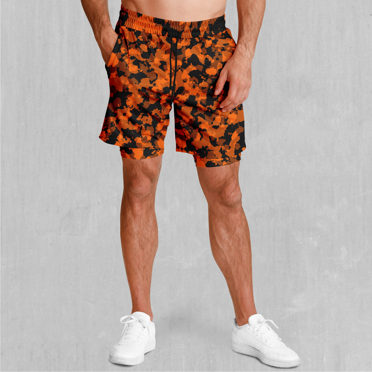 Savage Orange Camo Men's 2 in 1 Shorts