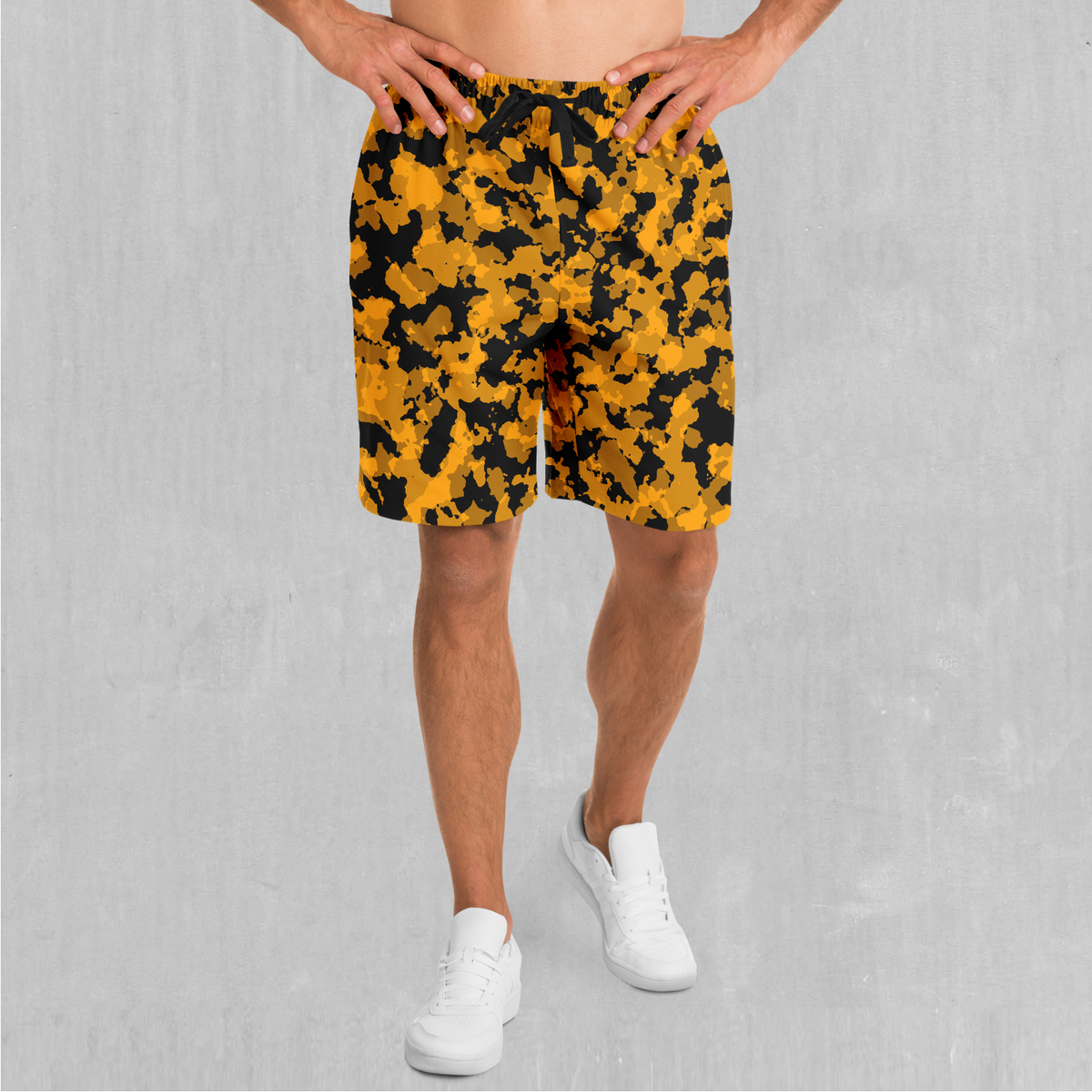 Stinger Yellow Camo Shorts - Festival Clothing, Rave Outfits, EDM Gear