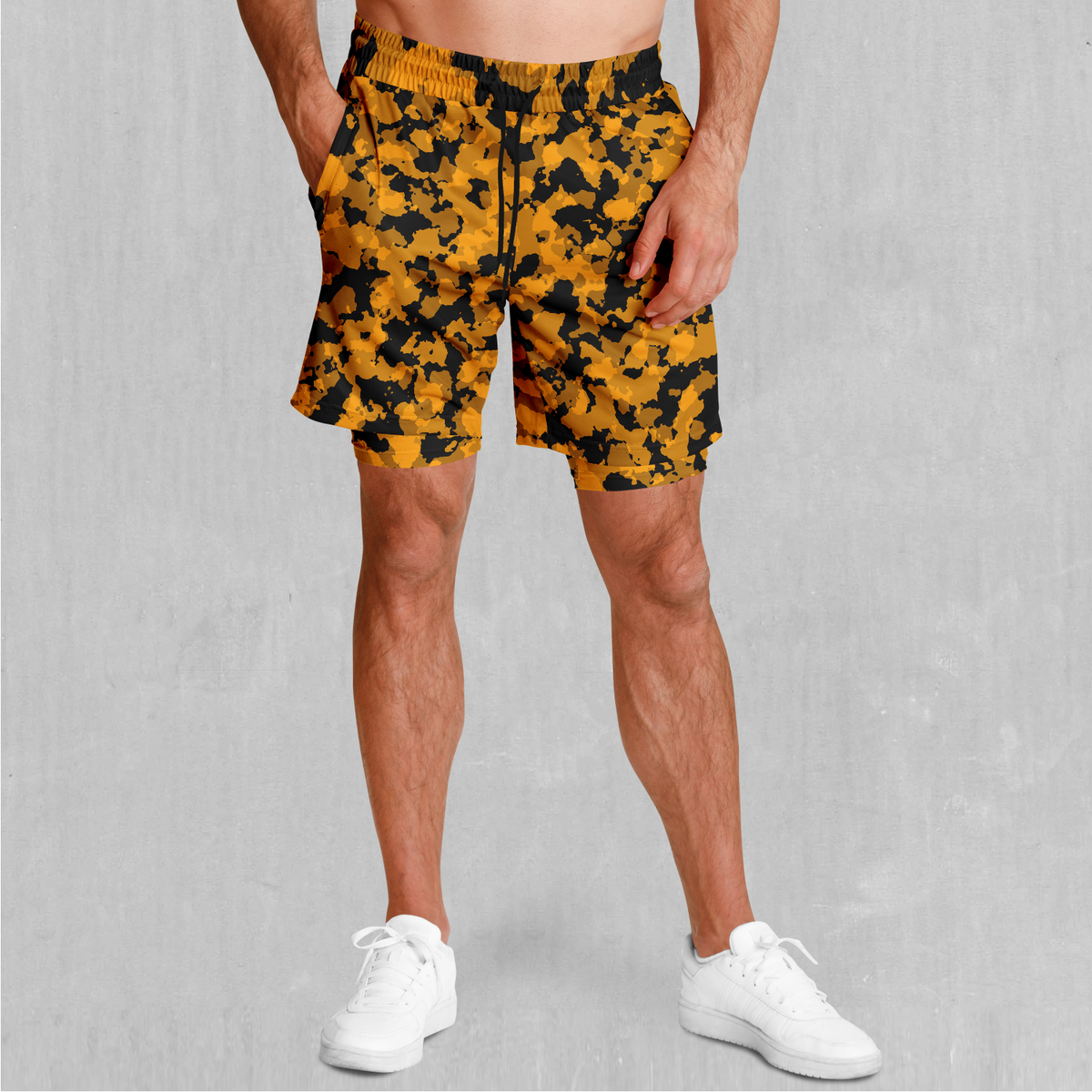 Stinger Yellow Camo Men's 2 in 1 Shorts