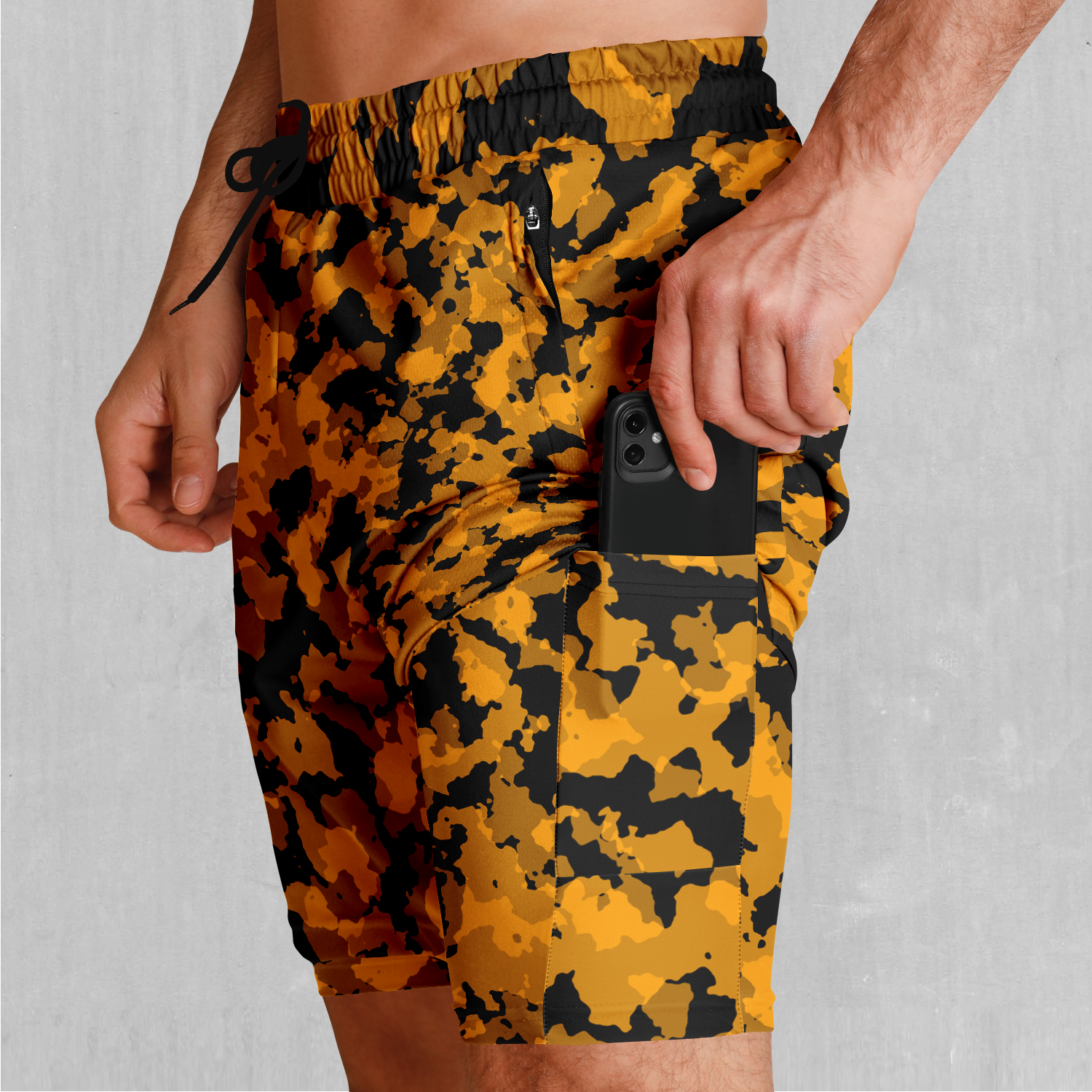 Stinger Yellow Camo Men's 2 in 1 Shorts