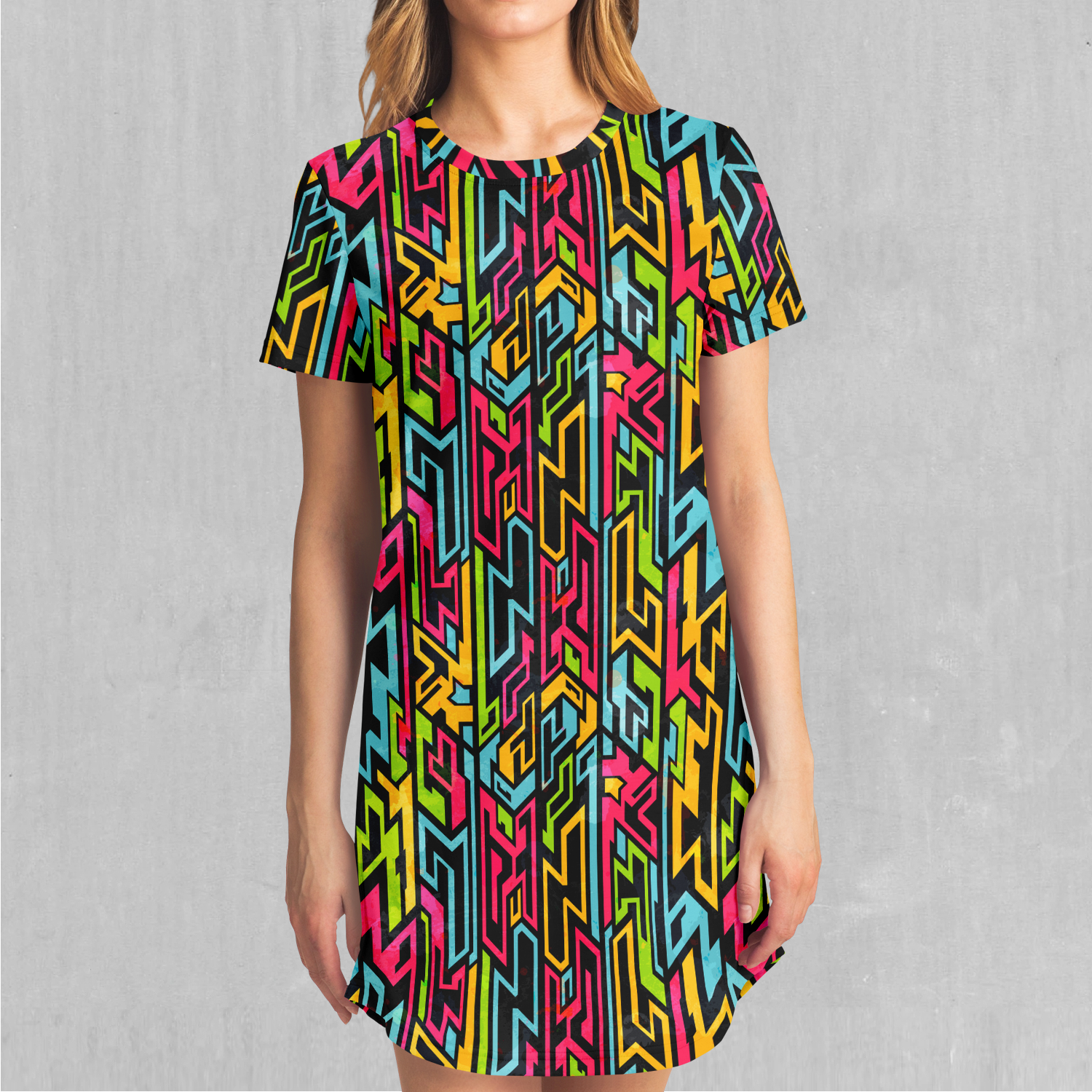 Street Jigsaw T Shirt Dress Midi Shirt Dress Festival Tshirt