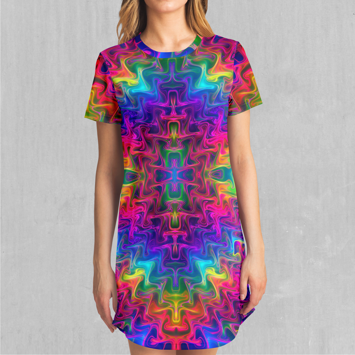 rave t shirt dress Rainbow Oversized T-shirt Dress, Pride Graphic Tee With Liquid Print, Women Rave Outfit, Festival Clothing, Pride Wear, Rave Gear