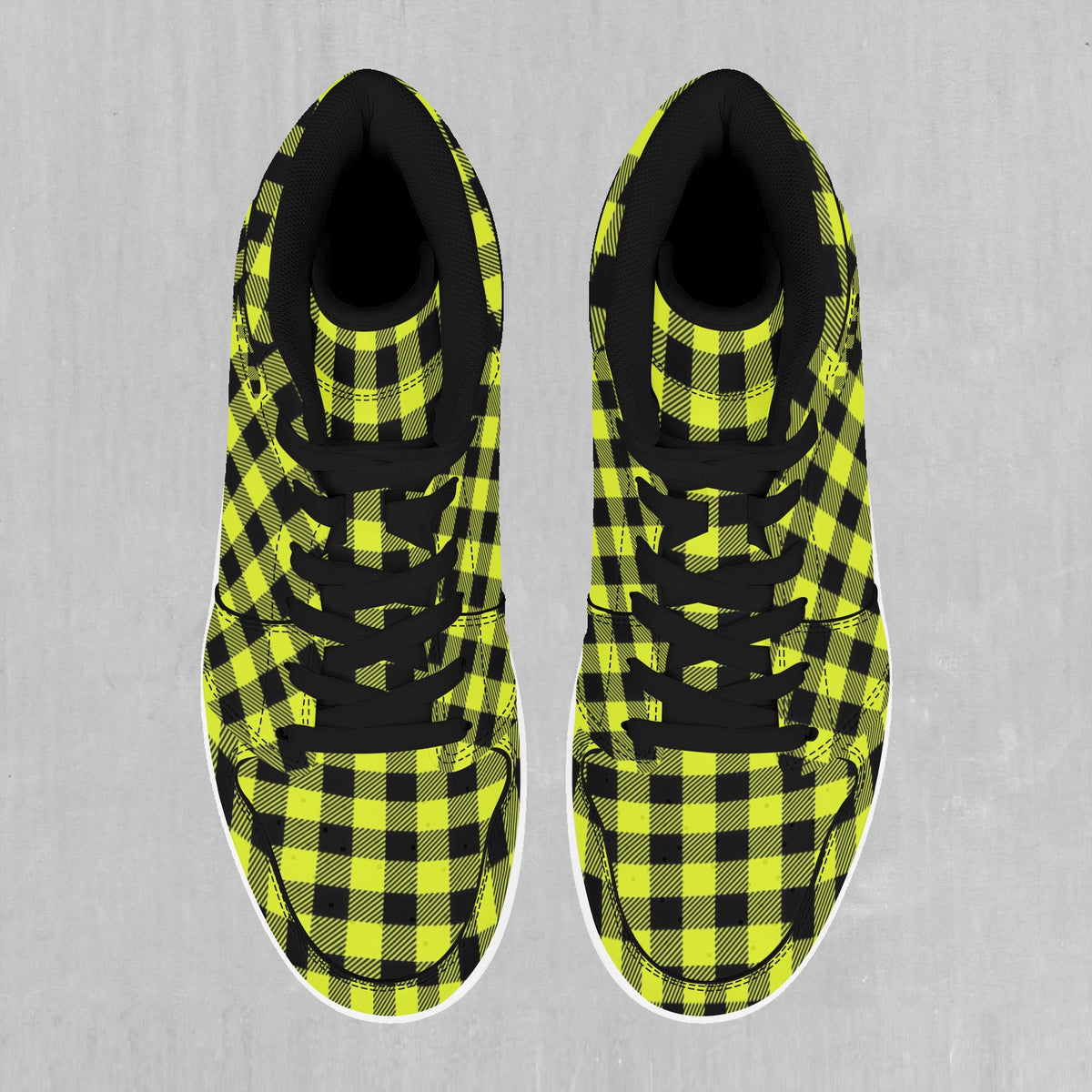 Yellow Checkered Plaid High Top Sneakers