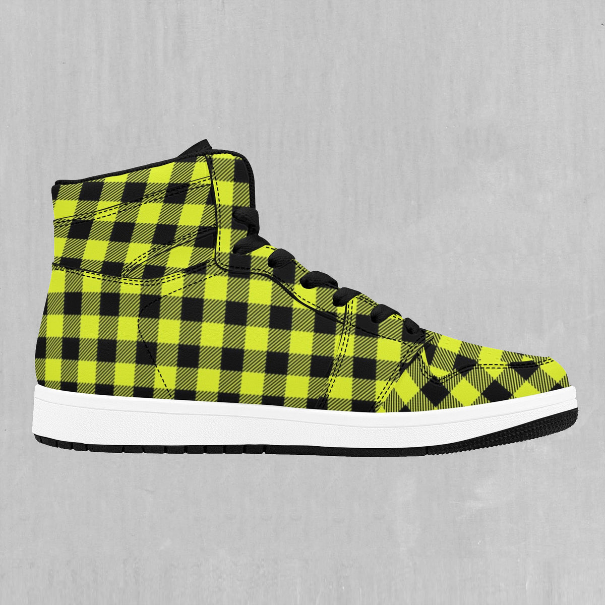 Yellow Checkered Plaid High Top Sneakers