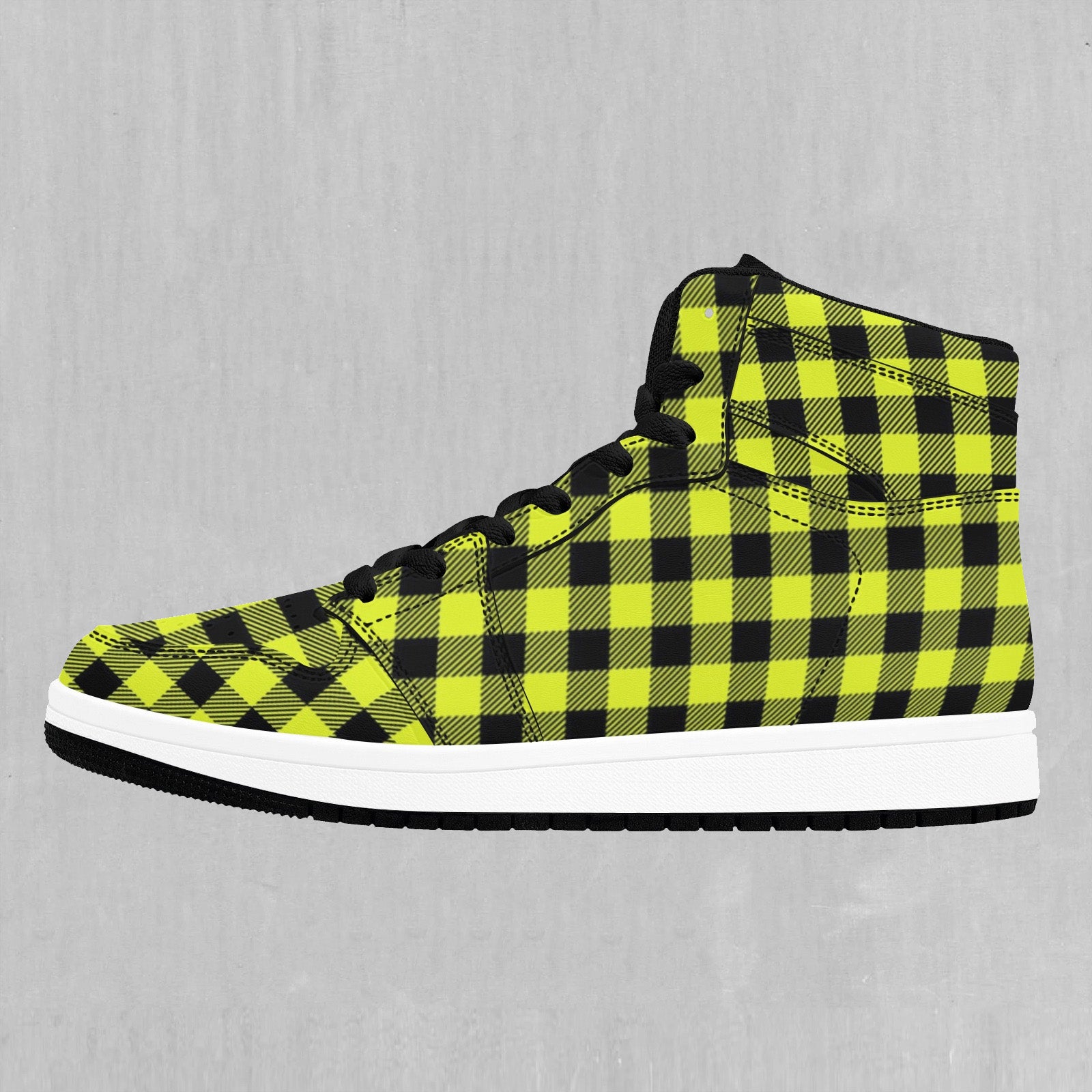 Yellow Checkered Plaid High Top Sneakers