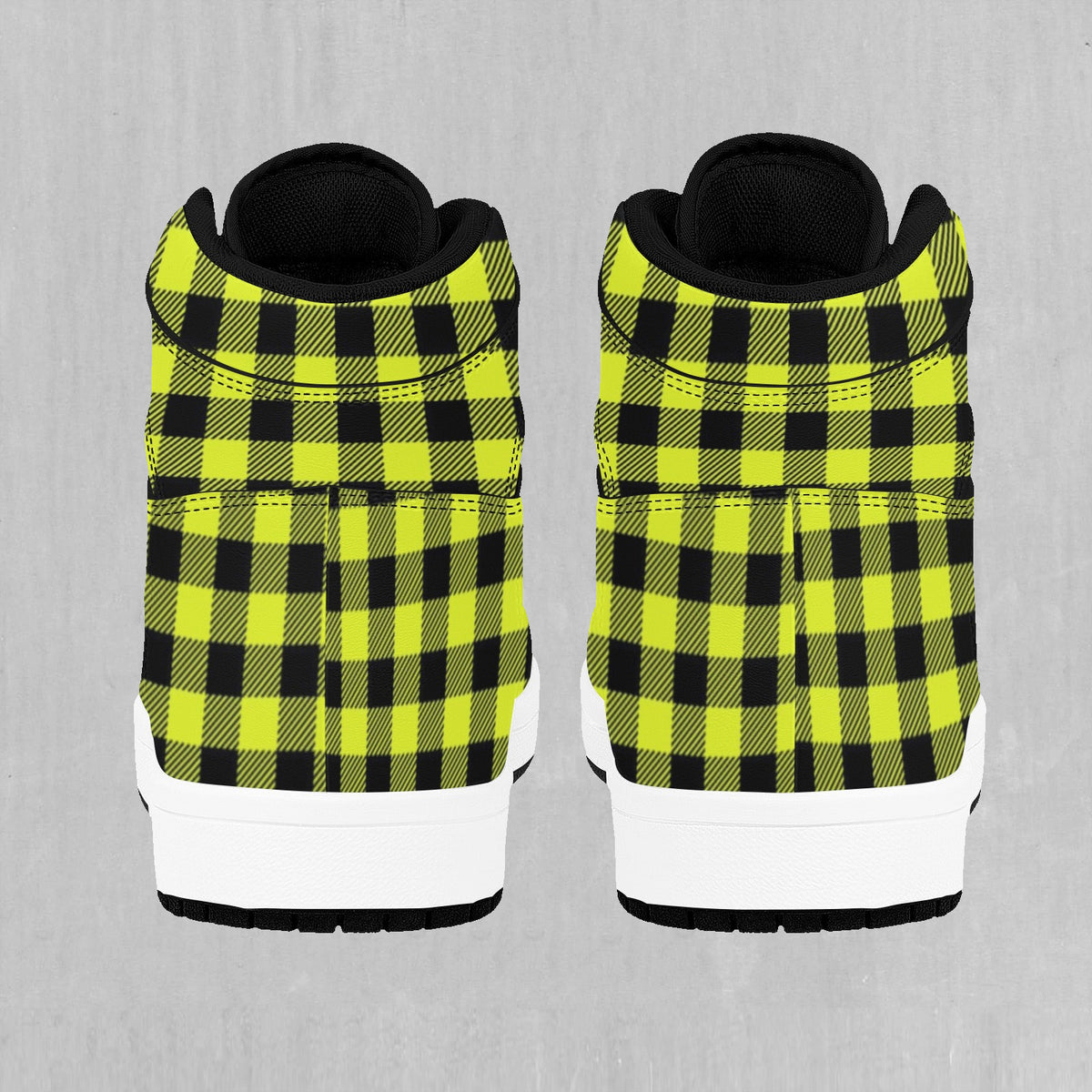 Yellow Checkered Plaid High Top Sneakers