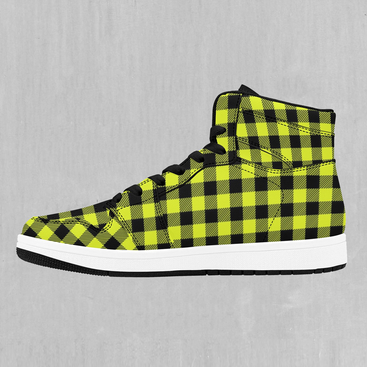 Yellow Checkered Plaid High Top Sneakers