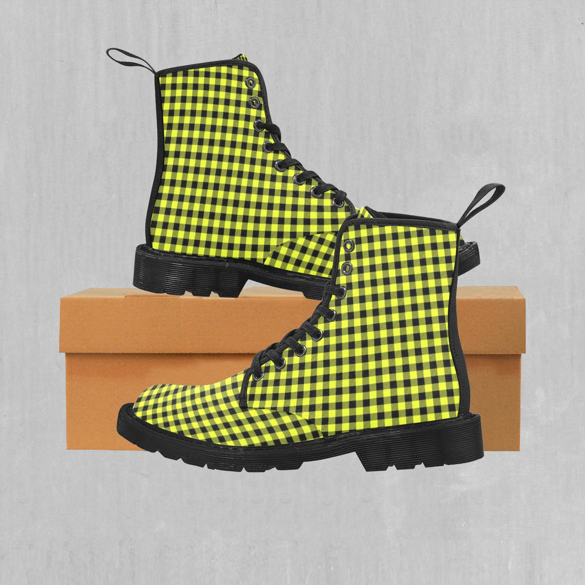 Yellow Checkered Plaid Women's Boots