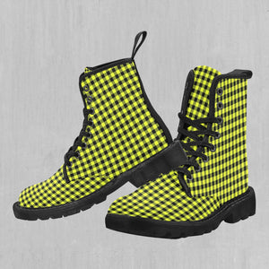 Yellow Checkered Plaid Women's Boots
