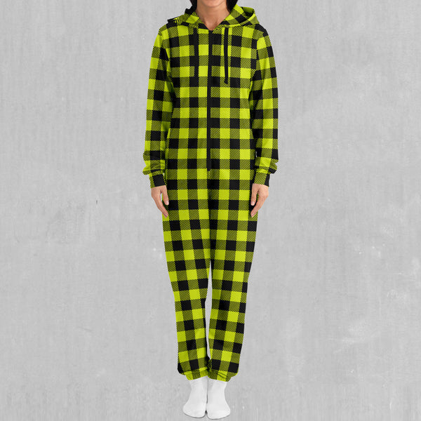 Yellow Checkered Plaid Onesie | Festival Onesie | Rave Onesie ...