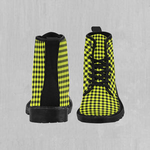 Yellow Checkered Plaid Women's Boots