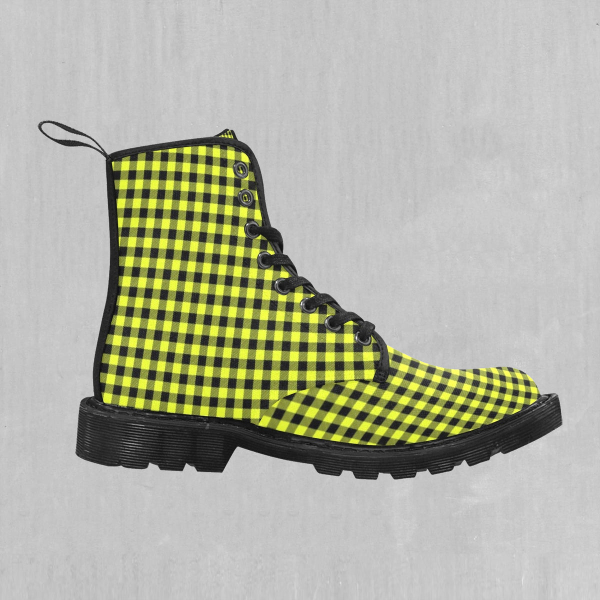 Yellow Checkered Plaid Women's Boots