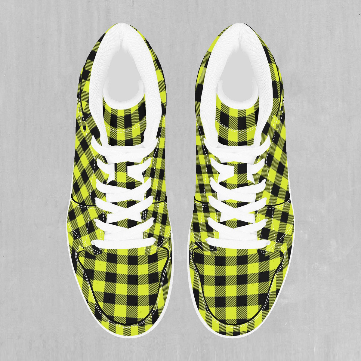 Yellow Checkered Plaid High Top Sneakers