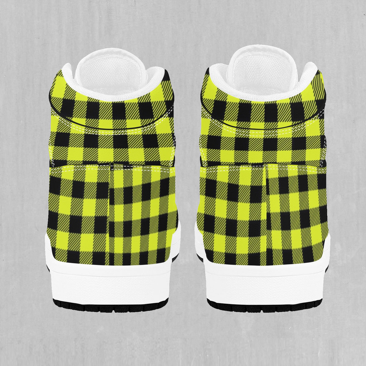 Yellow Checkered Plaid High Top Sneakers